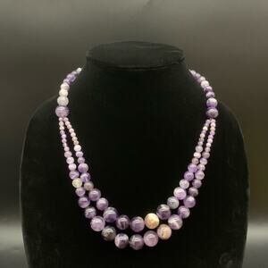 Vintage Amethyst Beaded Quartz Crystal Necklace